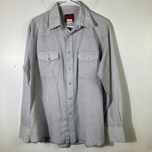 Mens Vintage Rustler Long Sleeve Western Pearl Snap Shirt Stripes‎ Gray White L